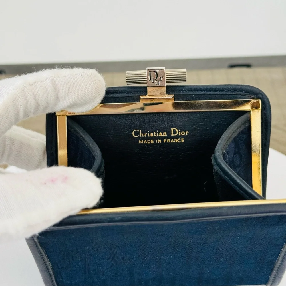 Vintage Dior Dark Blue Oblique Canvas Coin Pouch